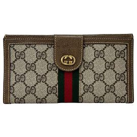 Gucci Vintage Sherry Line GG Logo Leather Long Wallet Brown Red Green