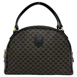 Céline Bolso CELINE Vintage Macadam Blazon Pattern Triomphe Castaño Negro