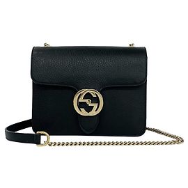 GUCCI Lederhandtasche mit Interlocking G Hardware Schwarz