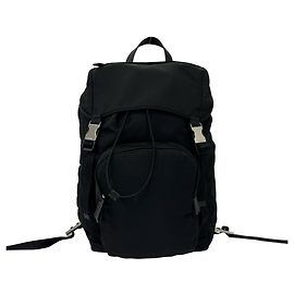 Prada Logo Tessuto Nylon Leather Backpack Black