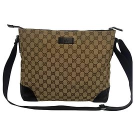 Borsa a tracolla Gucci in pelle e tela GG Pattern Marrone