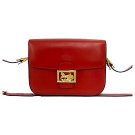 Céline Bolsa de ombro em couro Celine Vintage Logo Carriage Hardware Vermelho