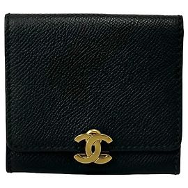 Chanel Vintage Coco Mark Leather Coin Purse Black