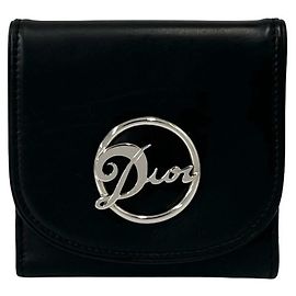 Portafoglio mini bi-fold Christian Dior in vitello nero Nero