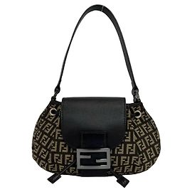 Fendi Zucchino FF Pattern Semi-One Shoulder Bag Brown Beige