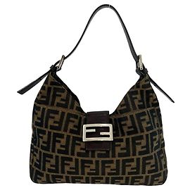Fendi Zucca Tasche aus braunem Canvas und Leder Braun Schwarz