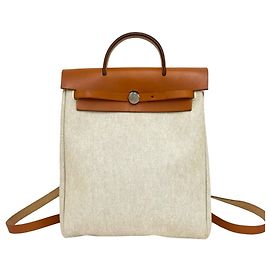 Hermès Mochila HERMES Herbag Ad PM Toile H e Couro Marrom Cru