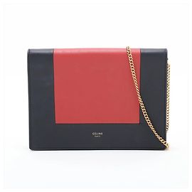 Céline Bolsa de Ombro de Couro com Corrente Celine Frame Evening Vermelho Azul marinho