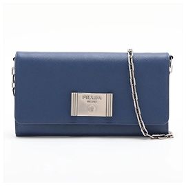 Borsa a tracolla con catena in pelle Saffiano Prada Blu navy