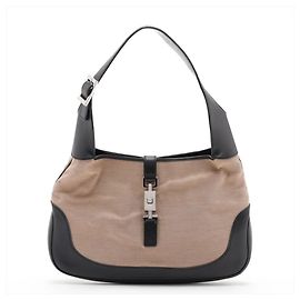 Gucci Jackie Leather Shoulder Bag Black Beige