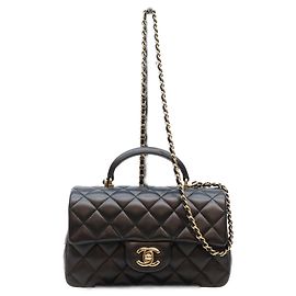 Bolsa de ombro Chanel em pele de cordeiro preta Preto