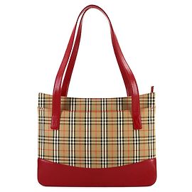 Sac à main cabas Burberry Haymarket Check Marron Rouge