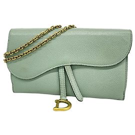 Christian Dior Gray Leather Wallet/Shoulder Bag Brown
