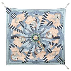 Hermès Sciarpa Double Face Hermes A LA LUMIERE DU FLAMBEAU Blu