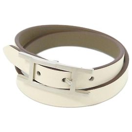 Hermès Bracelete Hermes B-APPI Double Tour Branco Taupe