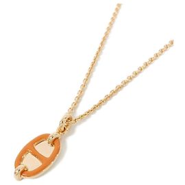 Hermès Colar Hermes Mini Maillon PM Dourado Laranja