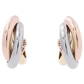 Boucles d'oreilles Cartier Trinity Modèle Classic Rose Blanc Jaune