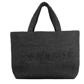 Borsa Tote in rafia Yves Saint Laurent Paris Nero