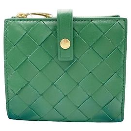 Portefeuille bi-fold en cuir vert Bottega Veneta Vert