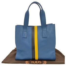 Tod's Blue Leather Tote Bag Blue