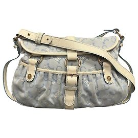 Céline Celine C Macadam Canvas Leather Shoulder Bag White Blue