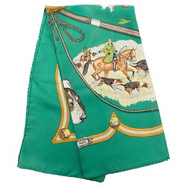 Hermès Green Le Laisser Courre Seidentuch 90 Grün