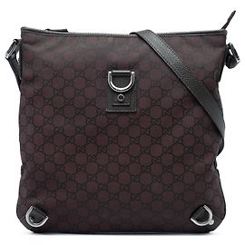 Bolsa Tiracolo Gucci Abbey D Ring em Nylon GG Marrom Marrom Castanho escuro