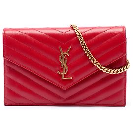 Autre Marque Cartera sobre con cadena Saint Laurent Red Grain De Poudre Chevron Monogram Roja