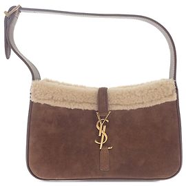 Autre Marque Saint Laurent Sac Le 5 à 7 en daim marron avec garniture en peau lainée Marron