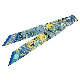Hermès Blue Au Pays des Oiseaux Fleurs Seidentuch Twilly Blau