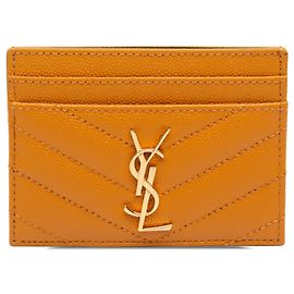 Autre Marque Saint Laurent Yellow Chevron Grain de Poudre Cassandre Card Holder Yellow Mustard
