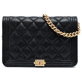 Chanel Black Quilted Caviar Boy Wallet on Chain Nero