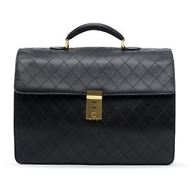 Chanel Black Quilted Caviar Combination Lock Briefcase Black