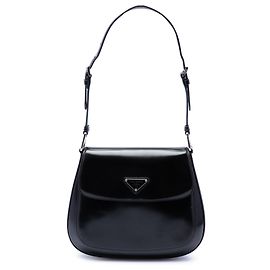 Sac à épaule à rabat Cleo Prada en cuir Spazzolato noir, taille Medium Noir