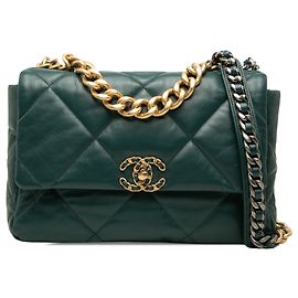Chanel 19 Flap Large aus grünem Lammleder Grün Dunkelgrün