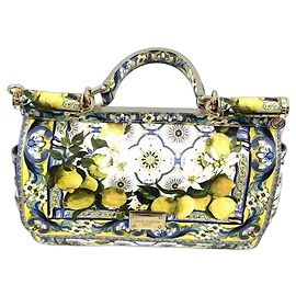 Dolce & Gabbana Sicily Handtasche mit Zitronen-Print Weiß Blau Grün Gelb