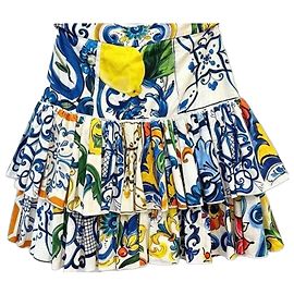 Dolce & Gabbana Minifalda Escalonada Estampado Majolica Blanco Roja Azul Verde Naranja Amarillo