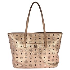 MCM Visetos Anya Champagne Gold Leather Tote/Shoulder Bag Golden