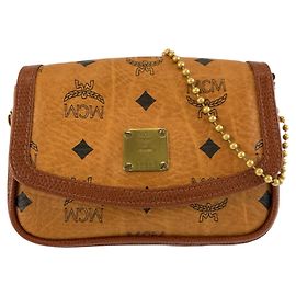 Borsa a tracolla MCM Vintage Visetos marrone con catena e dettagli dorati Marrone
