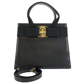 Salvatore Ferragamo Vara Ribbon Black Leather Handbag Black
