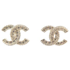 NEUF BOUCLES D'OREILLES CHANEL LOGO CC & STRASS A86504 METAL DORE EARRINGS Doré