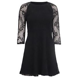 Vestido corto Sandro Paris con mangas de encaje en algodón negro Negro
