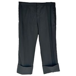 Ann Demeulemeester gerade geschnittene Hose mit Umschlag in schwarzer Wolle Schwarz