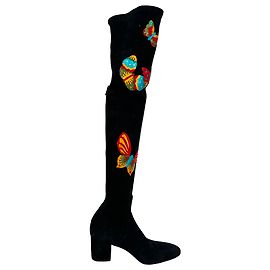 Valentino Garavani Butterfly Over-The-Knee Boots in Black Suede Black
