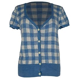 Cardigan à manches courtes en lin bleu à carreaux Gingham de Polo Ralph Lauren Bleu Bleu clair