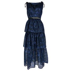 Self portrait Robe midi en mesh à col V et sequins Self-Portrait en polyester bleu Bleu