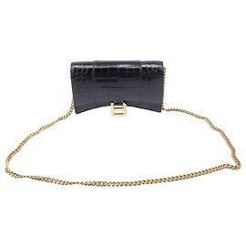 Sac à chaîne Balenciaga en cuir noir embossé effet croc Noir
