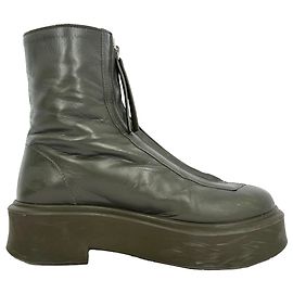 The Row Zipped Boot in Olive Green Leather Green Olive green