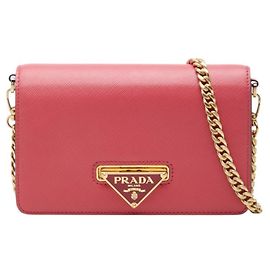 Prada Triangle Logo Plate Crossbody Wallet Chain Shoulder Bag Pink