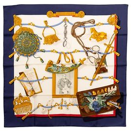 Hermès Hermes Carre 90 Memoire d'Hermes Schal Weiß Mehrfarben Marineblau